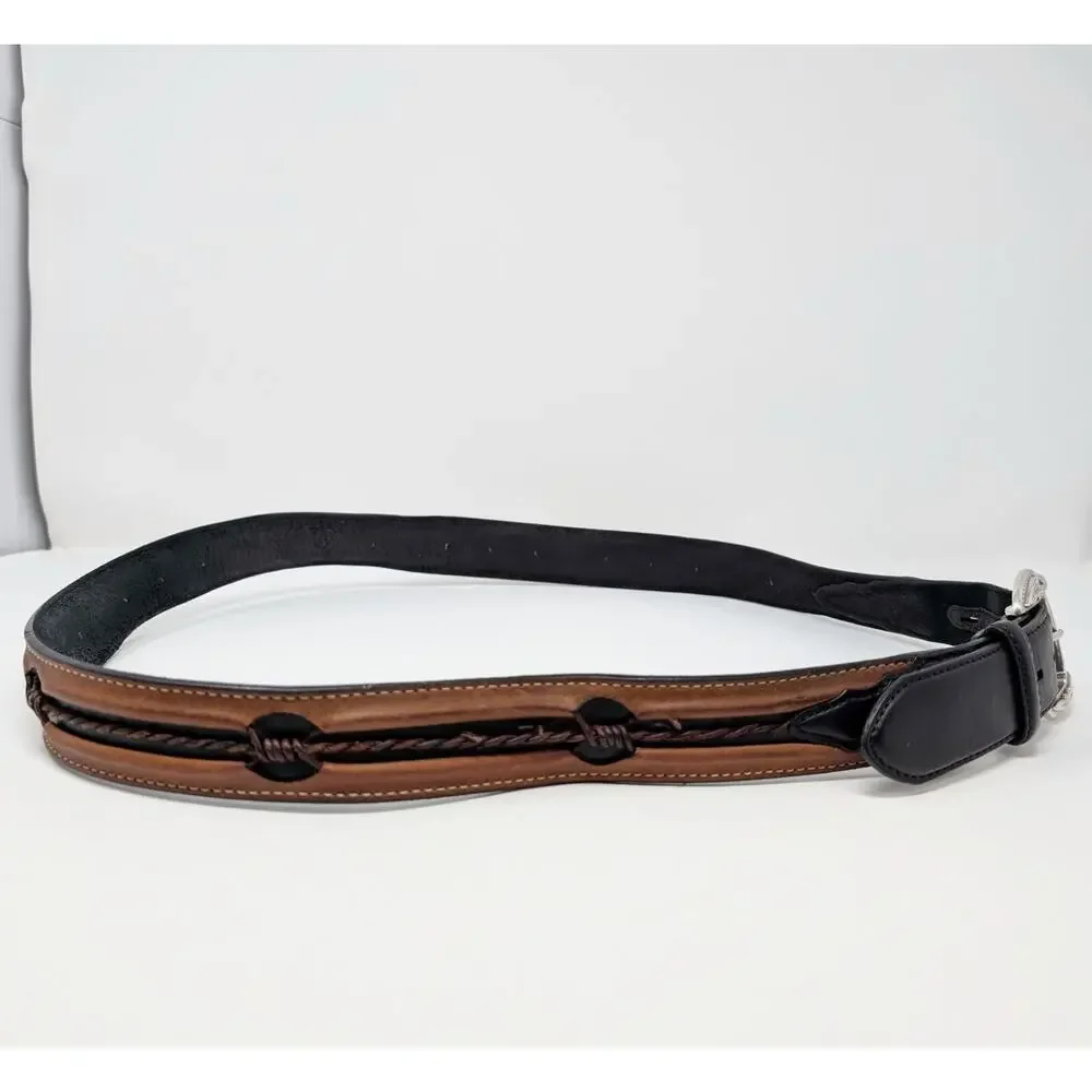 Justin Belt Aged Bark Fenced In Brown Black Leather Western C10813 Men's Size 44